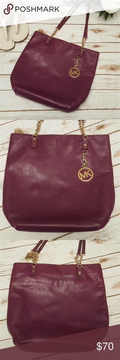 michael kors shoulder tote purple leather